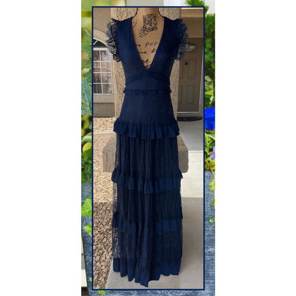 Lulus Navy Blue Lace Ruffled Tiered Marvelous Darling Maxi Dress Size XL - Picture 3 of 10